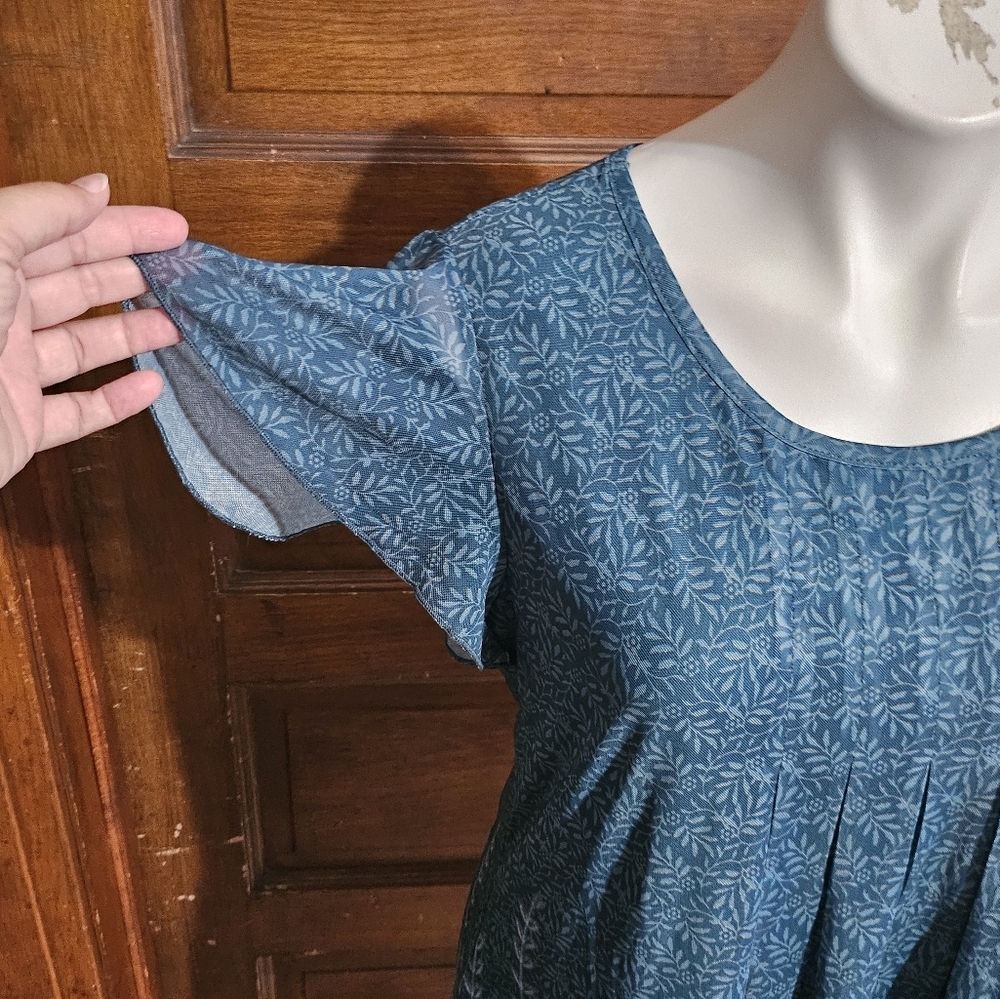 Timeson Double Layer Flutter Sleeve Floral Tunic Teal Size L - Picture 7 of 14